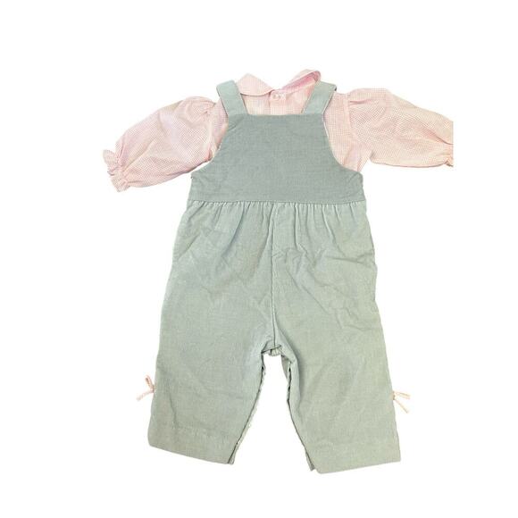 VTG 80's Grey Corduroy Lace and Patch Overalls with Pink Button up Blouse 3-6 mo - Picture 5 of 7